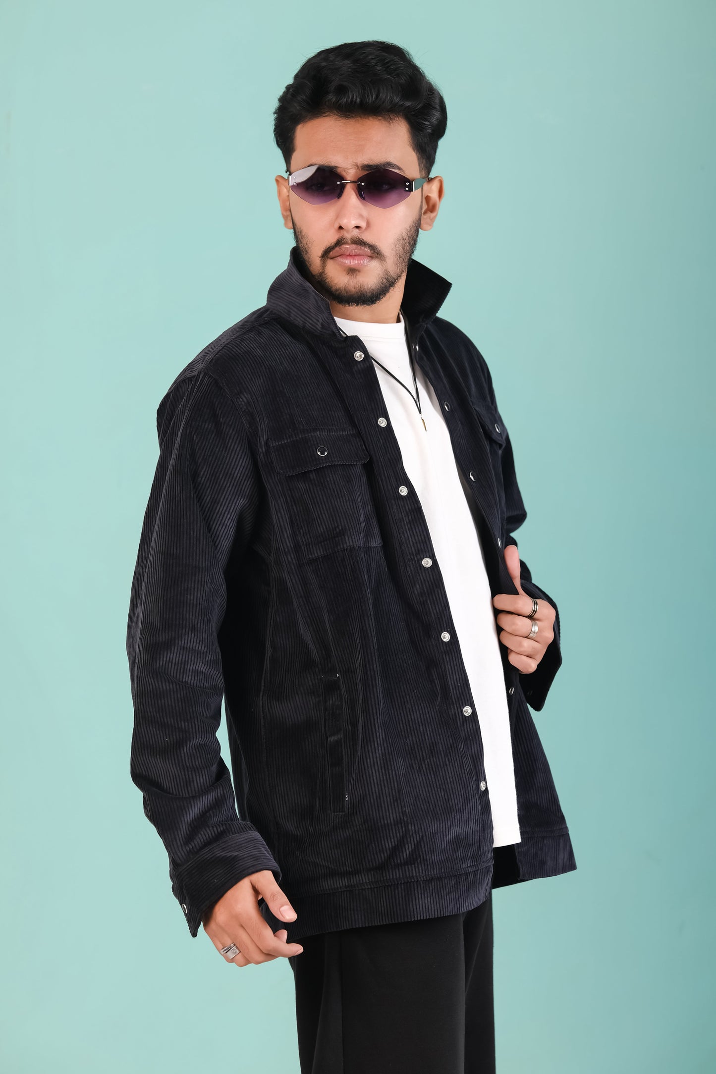 Men's Corduroy Light Weight Jackets - Pure Black