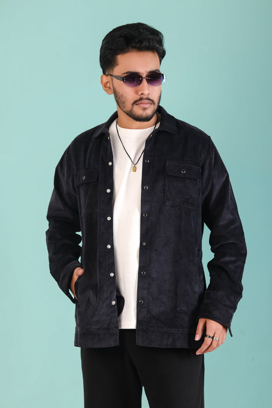 Men's Corduroy Light Weight Jackets - Pure Black