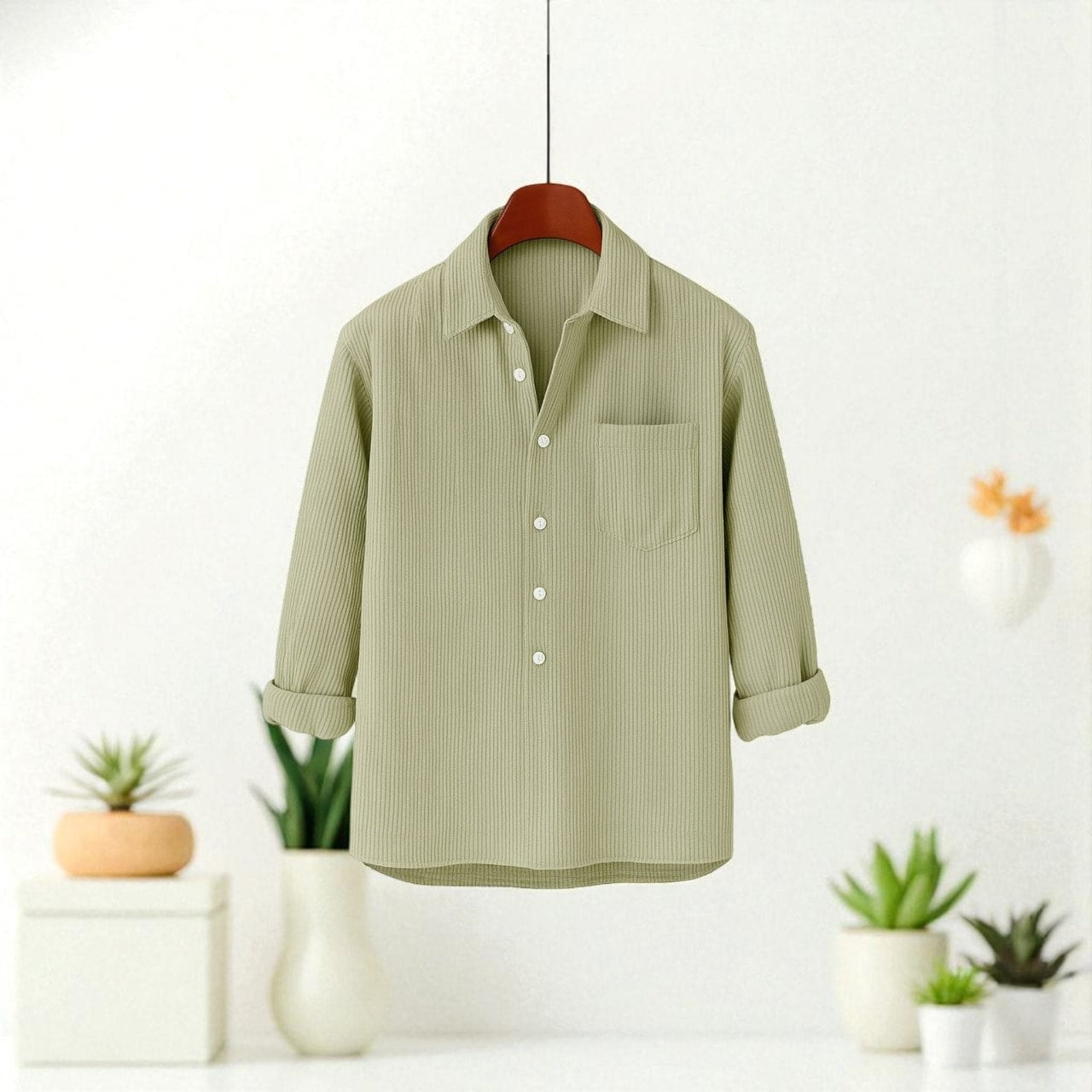 Luxury Full Sleeve Cord Katua - Light Moss Green