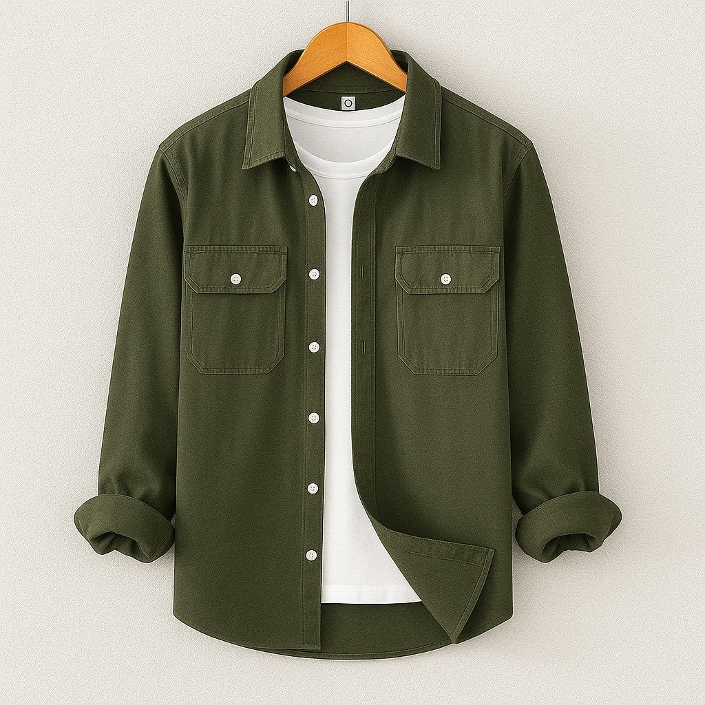 Full Sleeve Casual Shirt For Men - Olive