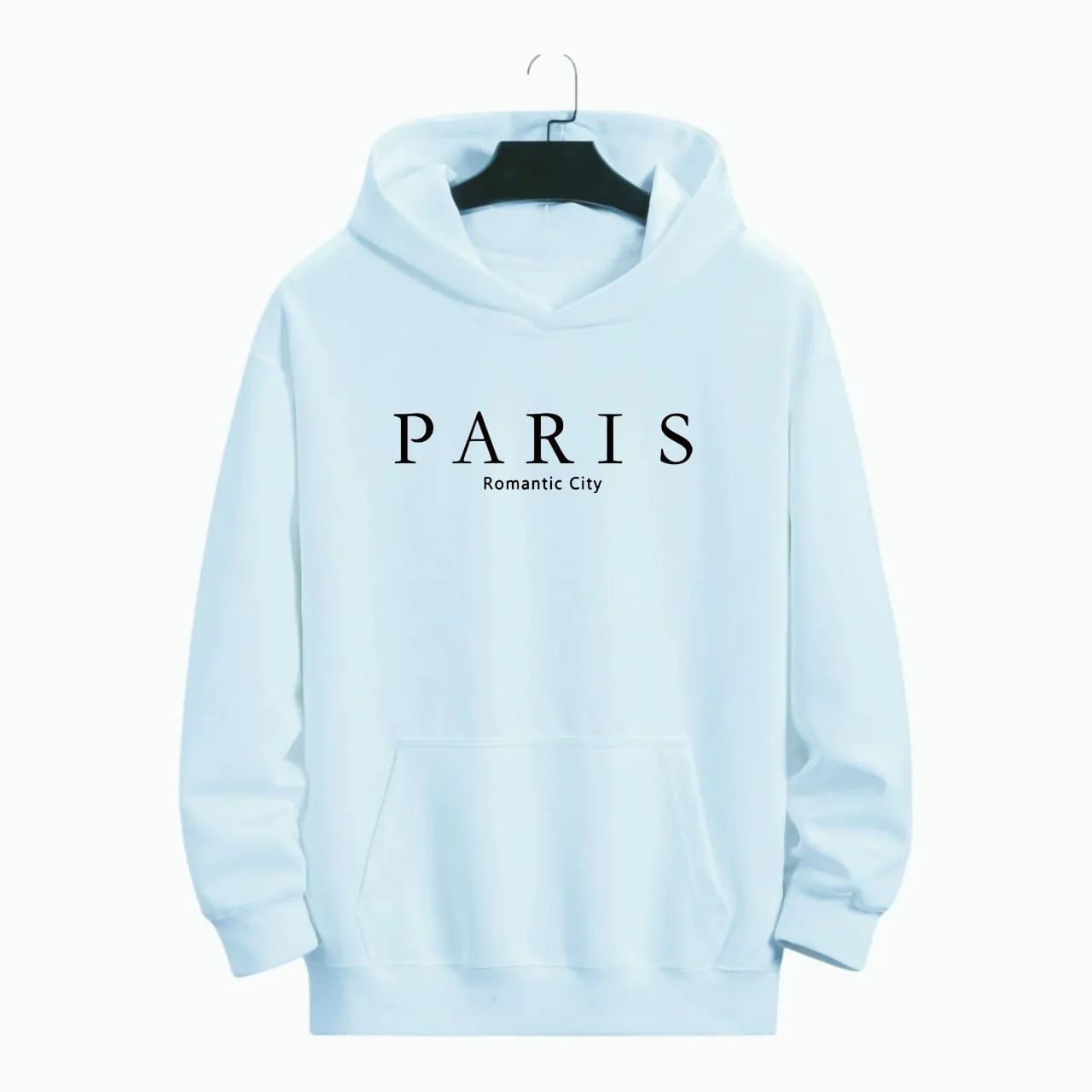 Men's Basic PARIS Pattern Hoodie - Light Sky blue