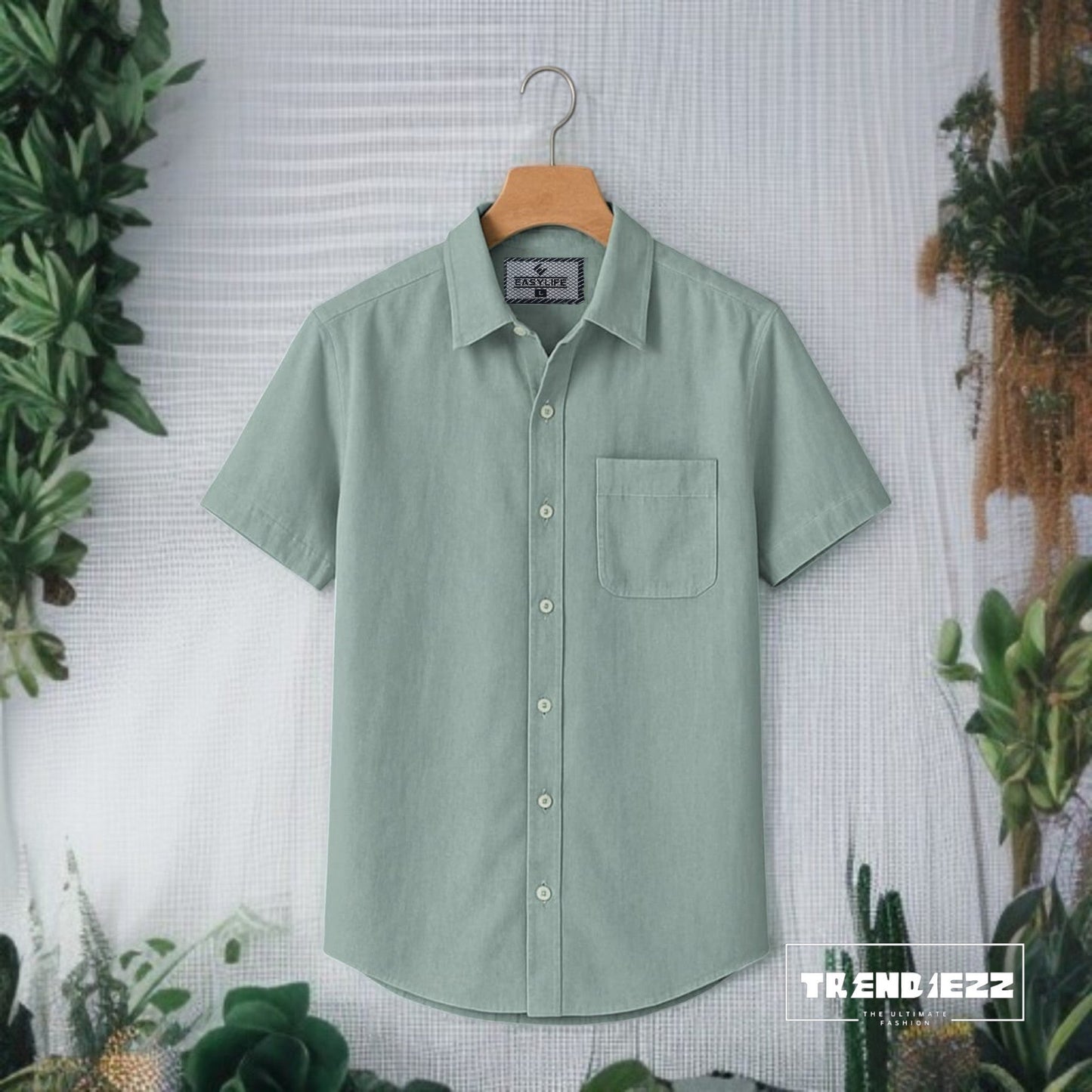 Half Sleeve Cotton Shirt-Light green