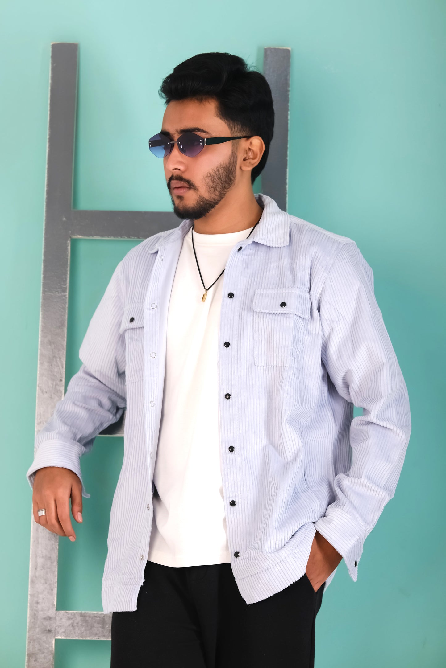 Men's Corduroy Light Weight Jackets - Light Sky Blue