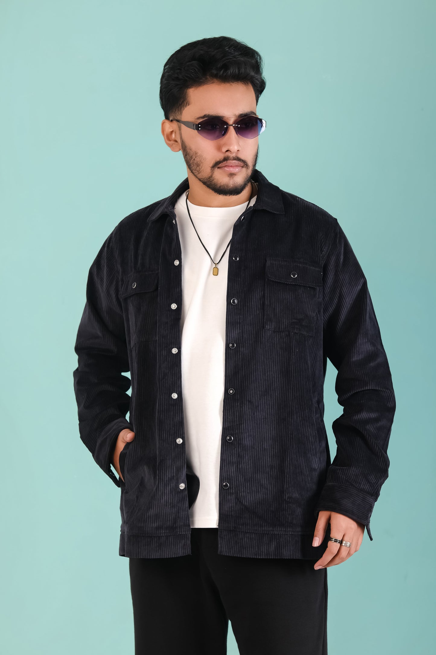 Men's Corduroy Light Weight Jackets - Pure Black