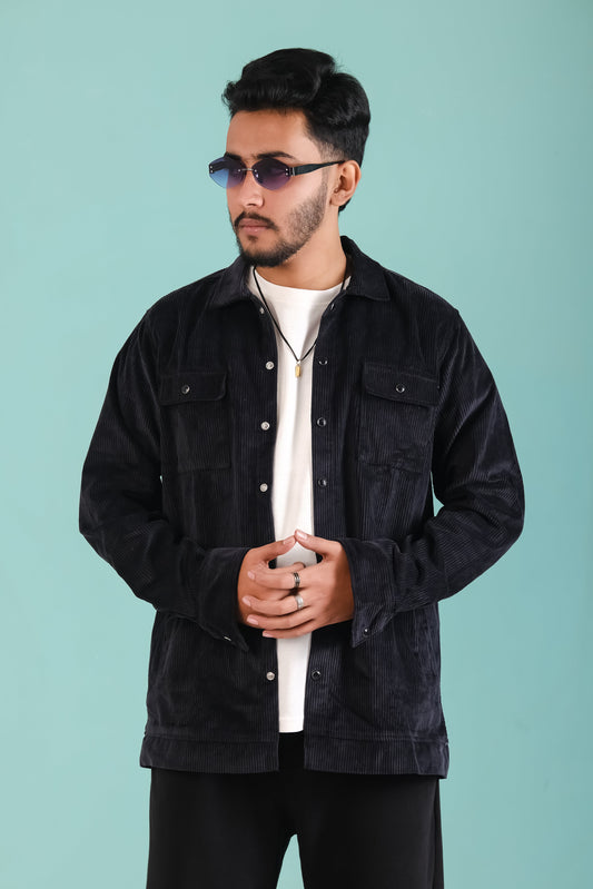 Men's Corduroy Light Weight Jackets - Pure Black
