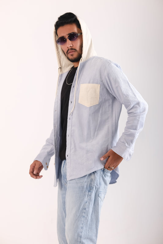 Men's Jackets Corduroy Hooded Shirt - Light Sky