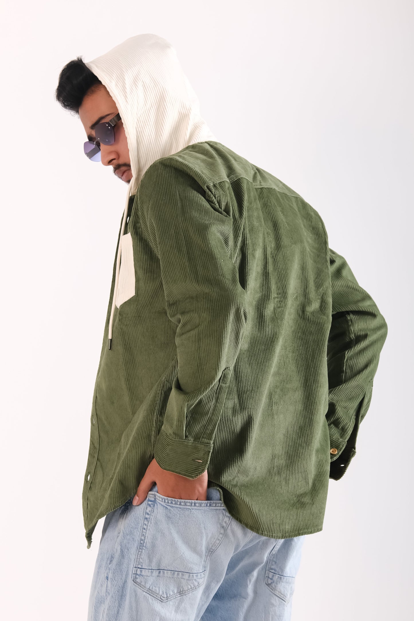 Men's Jackets Corduroy Hooded Shirt - Olive
