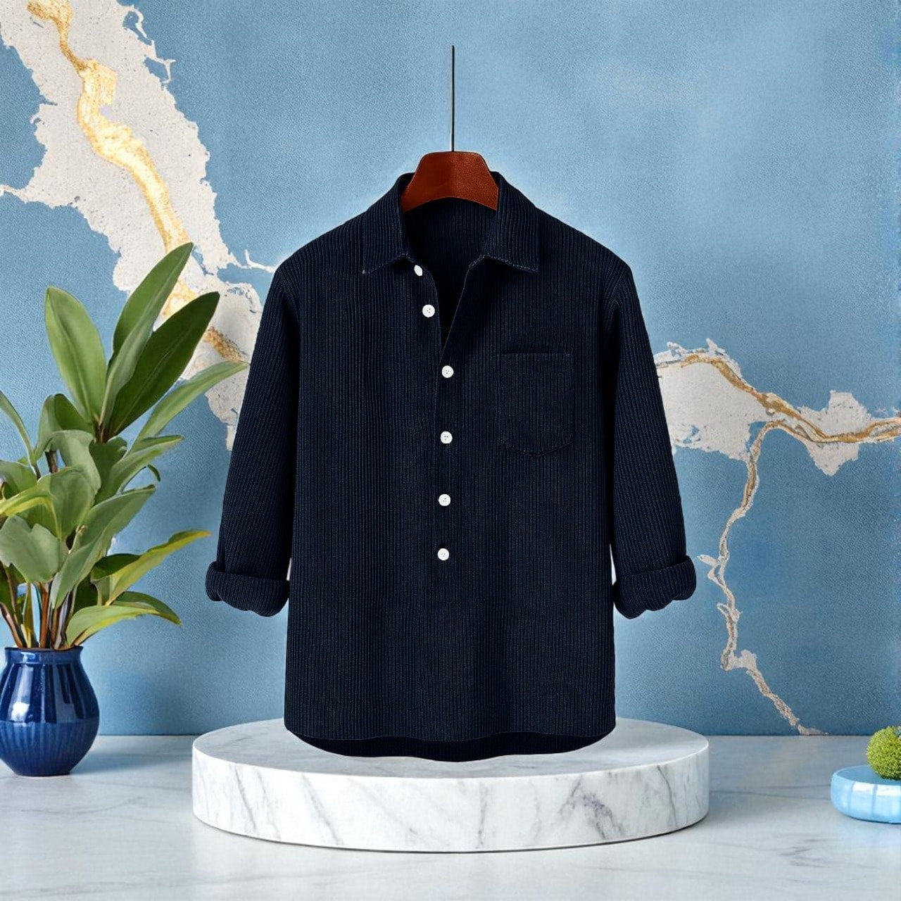 Luxury Full Sleeve Cord Katua - Dark Navy Blue