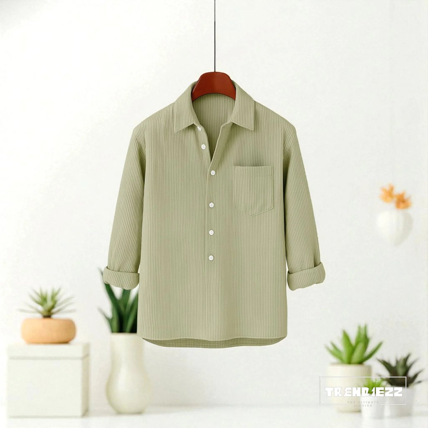 Luxury Full Sleeve Cord Katua - Light Moss Green