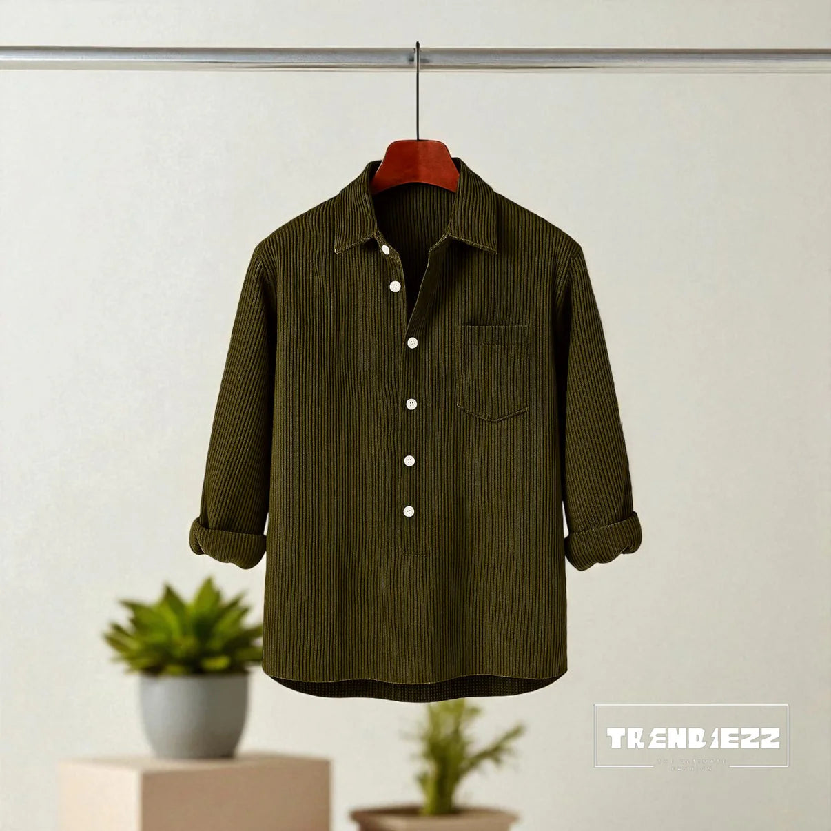 Luxury Full Sleeve Cord Katua - Olive