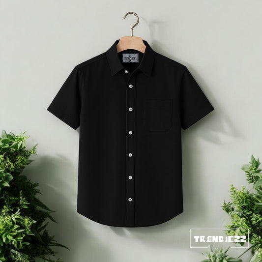 Half Sleeve Cotton Shirt-Black