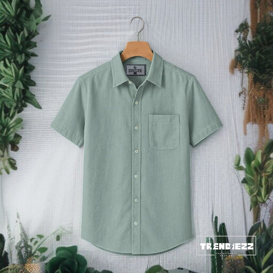 Half Sleeve Cotton Shirt-Light green