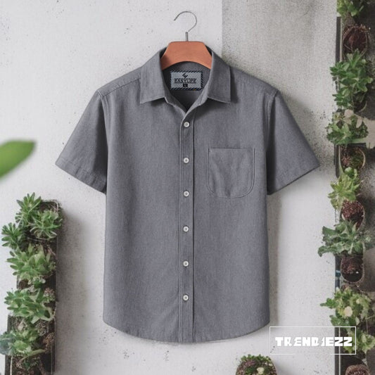 Half Sleeve Cotton Shirt-Light Ash