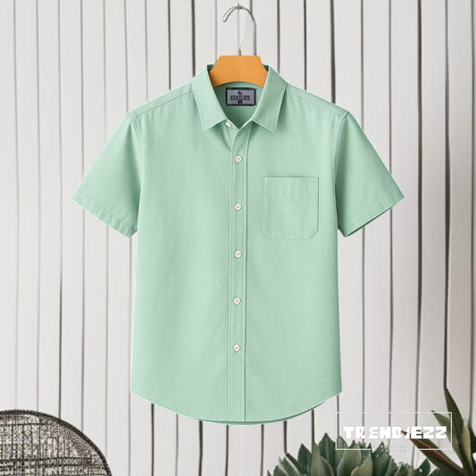 Half Sleeve Cotton Shirt-Light Lemon