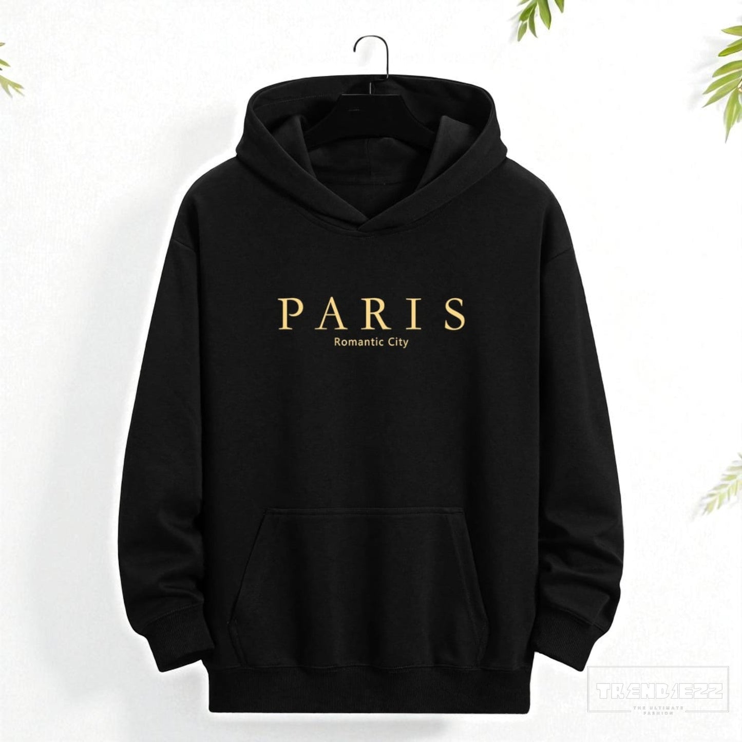 Men's Basic PARIS Pattern Hoodie - Black