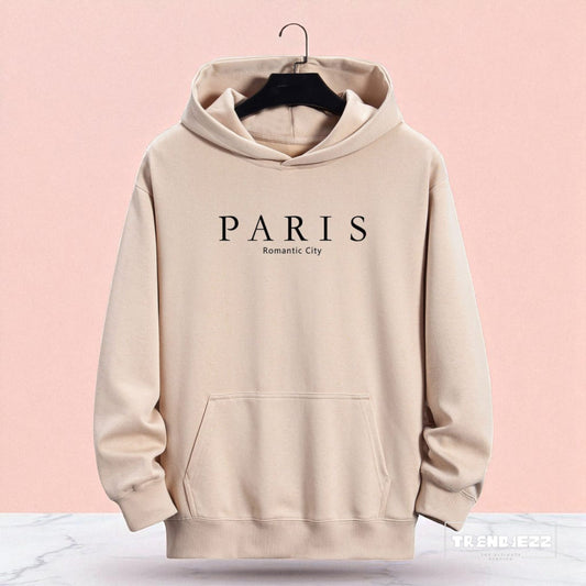 Men's Basic PARIS Pattern Hoodie - Cream